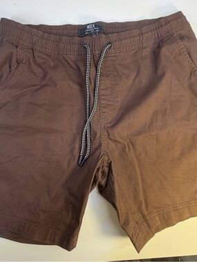 MBX Men's Flat Front Brown Drawstring Shorts